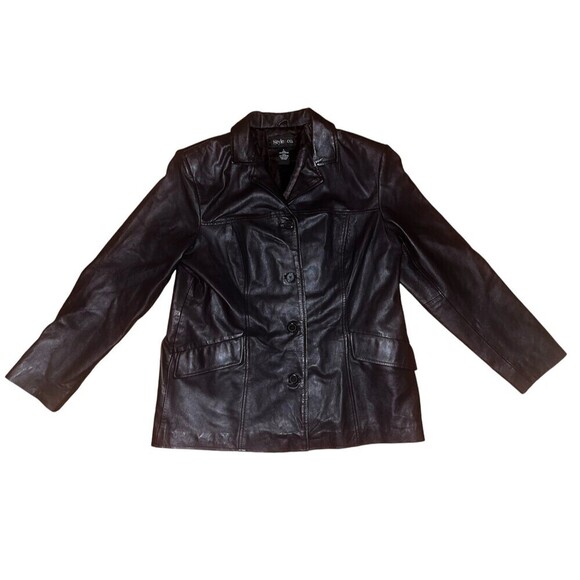 Brown Leather Women’s Jacket Style & Co Coat Size Large - Picture 1 of 6
